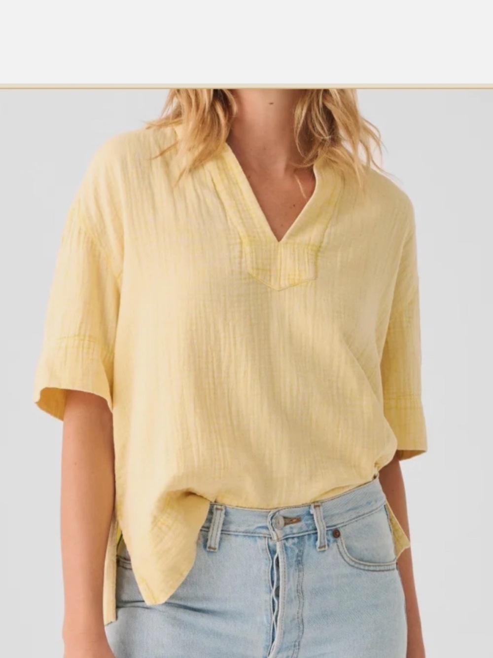 Faherty Dream Organic Cotton Gauze Popover Short Sleeve Top-Soft Yellow
